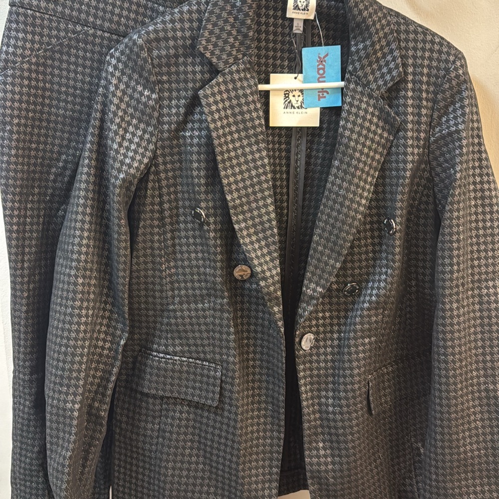 Anne Klein Gray & Black Houndstooth Double-Breasted Blazer